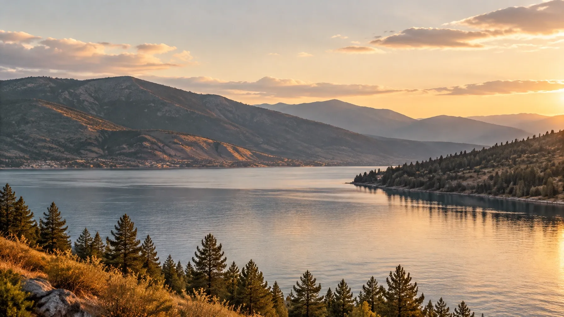 Okanagan Lake and the surrounding mountains near Kelowna